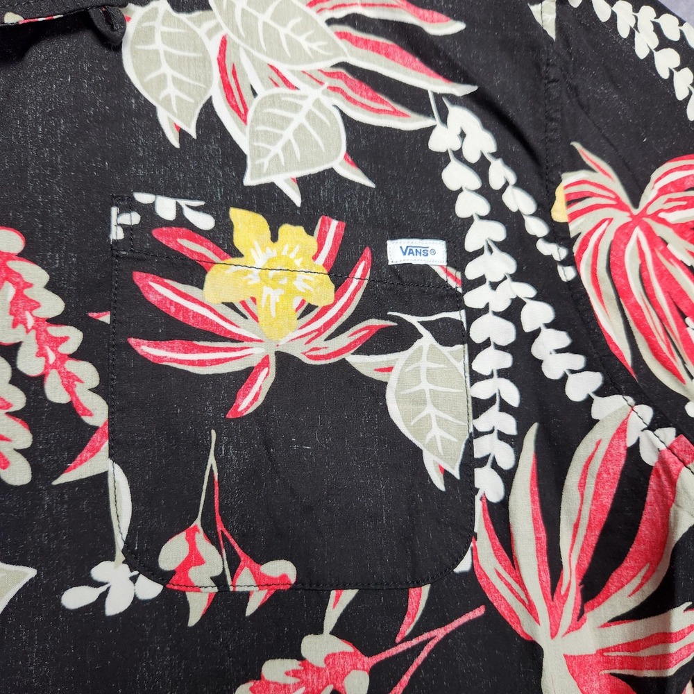 Vans Mens XXL Black Floral Tropical Split Print Short Sleeve Button Up Shirt - Picture 5 of 14